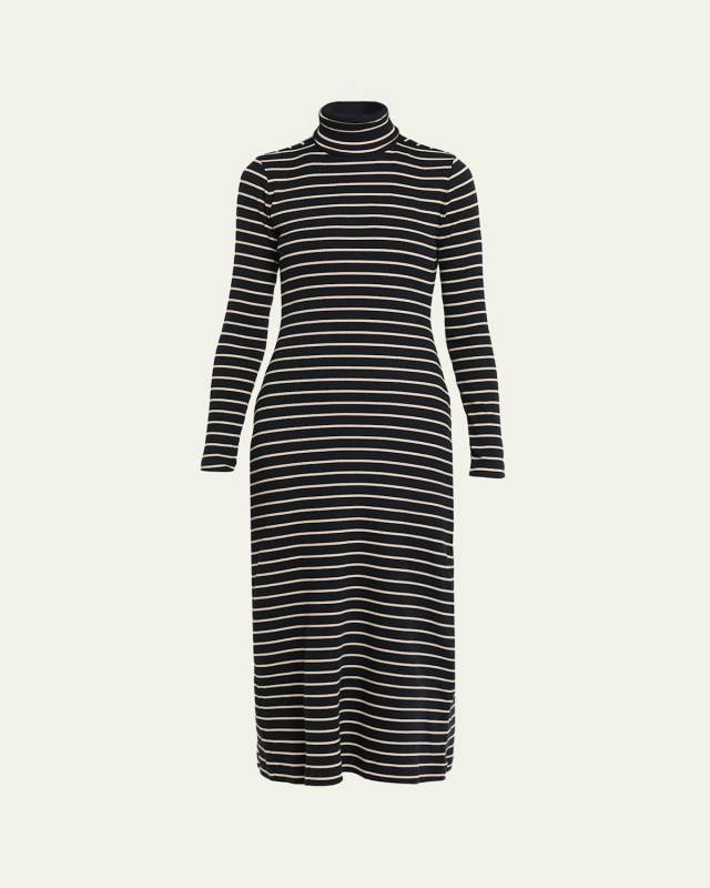 Frances Stripe Rib-Knit Turtleneck Dress